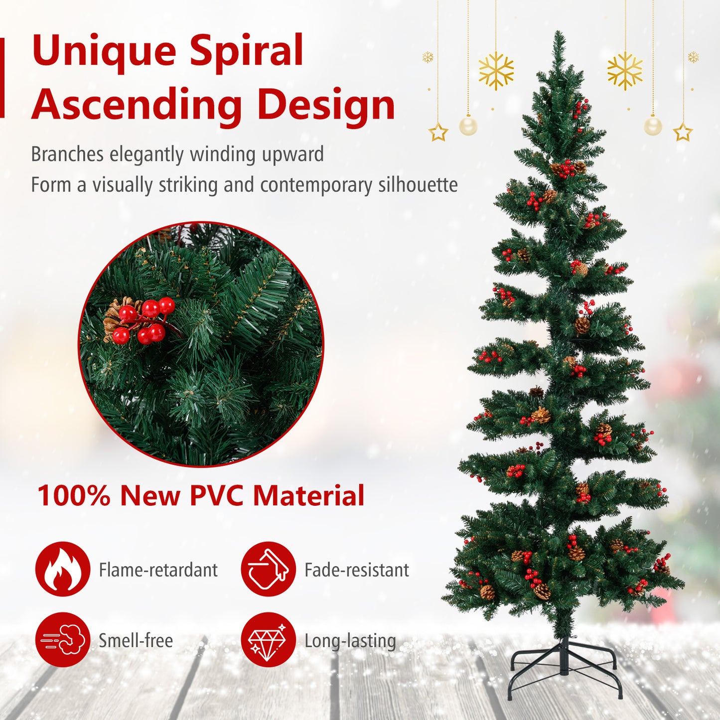 6/7 FT Pre-Lit Artificial Christmas Tree Spiral Holiday Tree with 612/791 Branch Tips and 8 Modes-7 ft