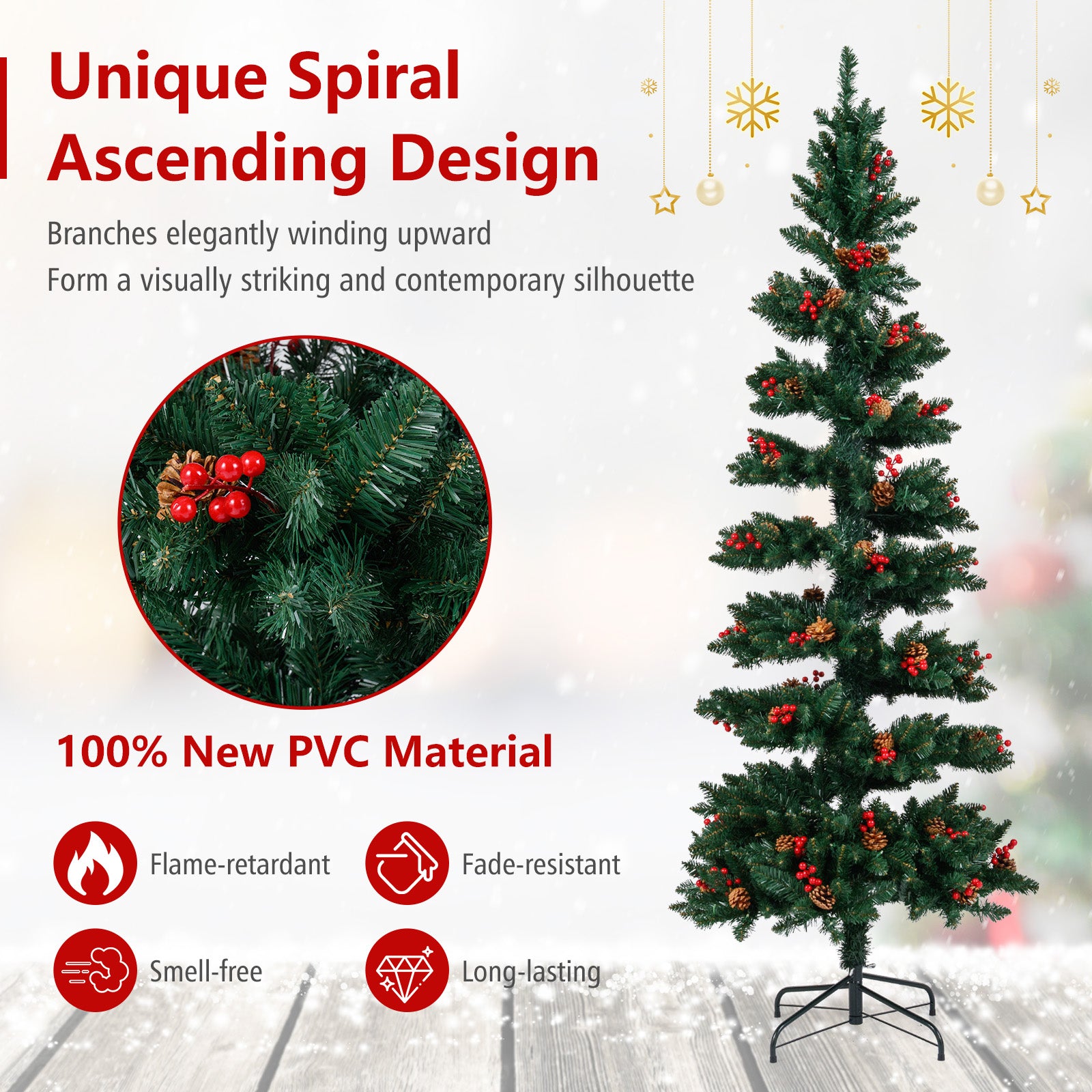 6/7 FT Pre-Lit Artificial Christmas Tree Spiral Holiday Tree with 612/791 Branch Tips and 8 Modes-7 ft