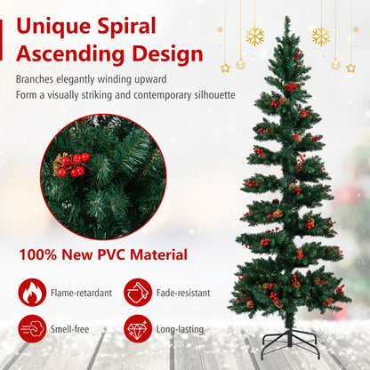 6/7 FT Pre-Lit Artificial Christmas Tree Spiral Holiday Tree with 612/791 Branch Tips and 8 Modes-7 ft
