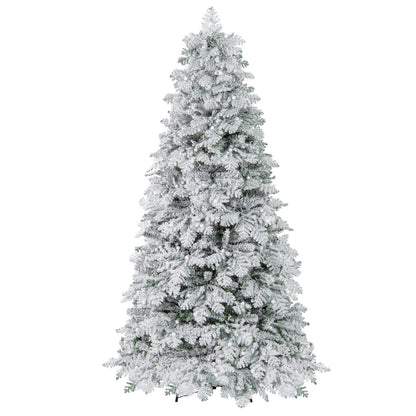6/7 Feet Artificial Snow-flocked Christmas Tree Pre-lit Hinged Xmas Tree with 130 Twinkle Balls-7 Feet
