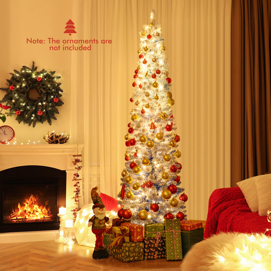 6/7 Feet Snow-flocked Artificial Christmas Tree with 220/290 Warm White LED Lights-6 Feet