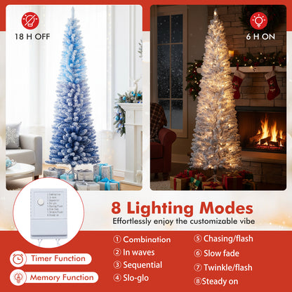 6/7 Feet Snow-flocked Artificial Christmas Tree with 220/290 Warm White LED Lights-6 Feet