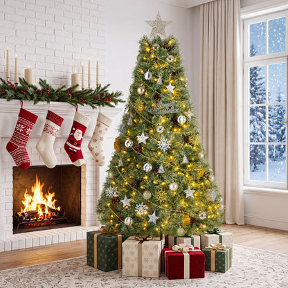 6 Artificial Christmas Tree Hinged Fully-Decorated with 238/360/524 Blossom Pine Needles