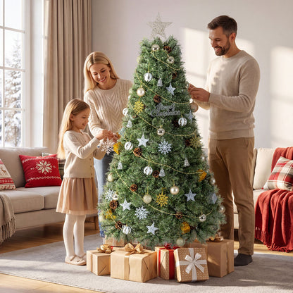 6 Artificial Christmas Tree Hinged Fully-Decorated with 238/360/524 Blossom Pine Needles