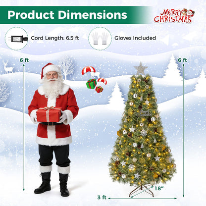 6 Artificial Christmas Tree Hinged Fully-Decorated with 238/360/524 Blossom Pine Needles