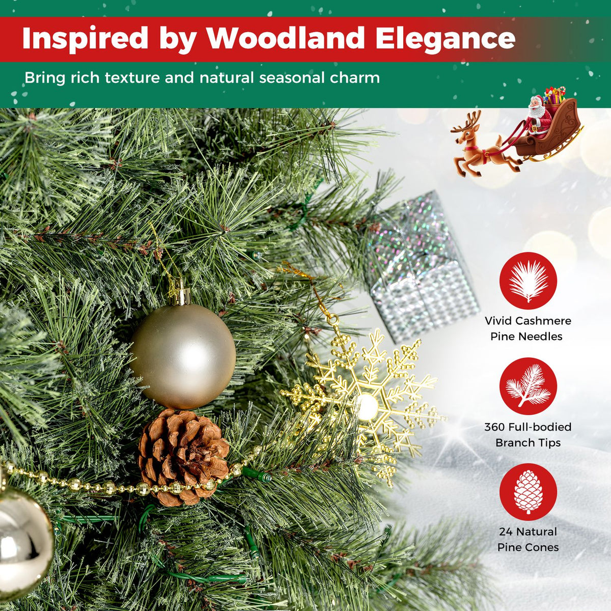 6 Artificial Christmas Tree Hinged Fully-Decorated with 238/360/524 Blossom Pine Needles