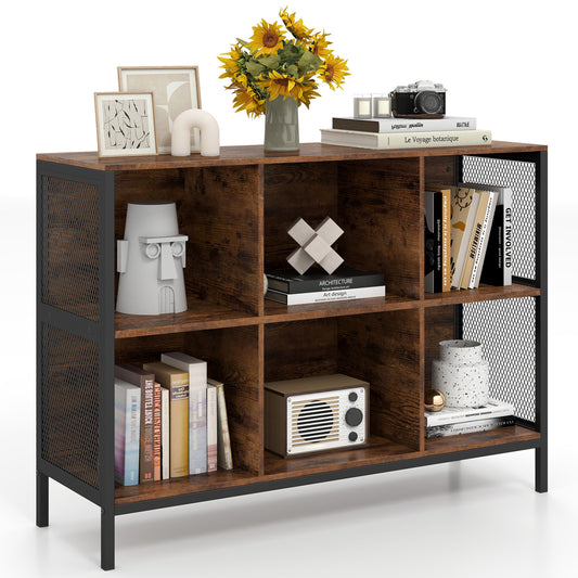 6 Cube Bookcase 42" Wide Horizontal Bookshelf with Accent Cubby Shelf