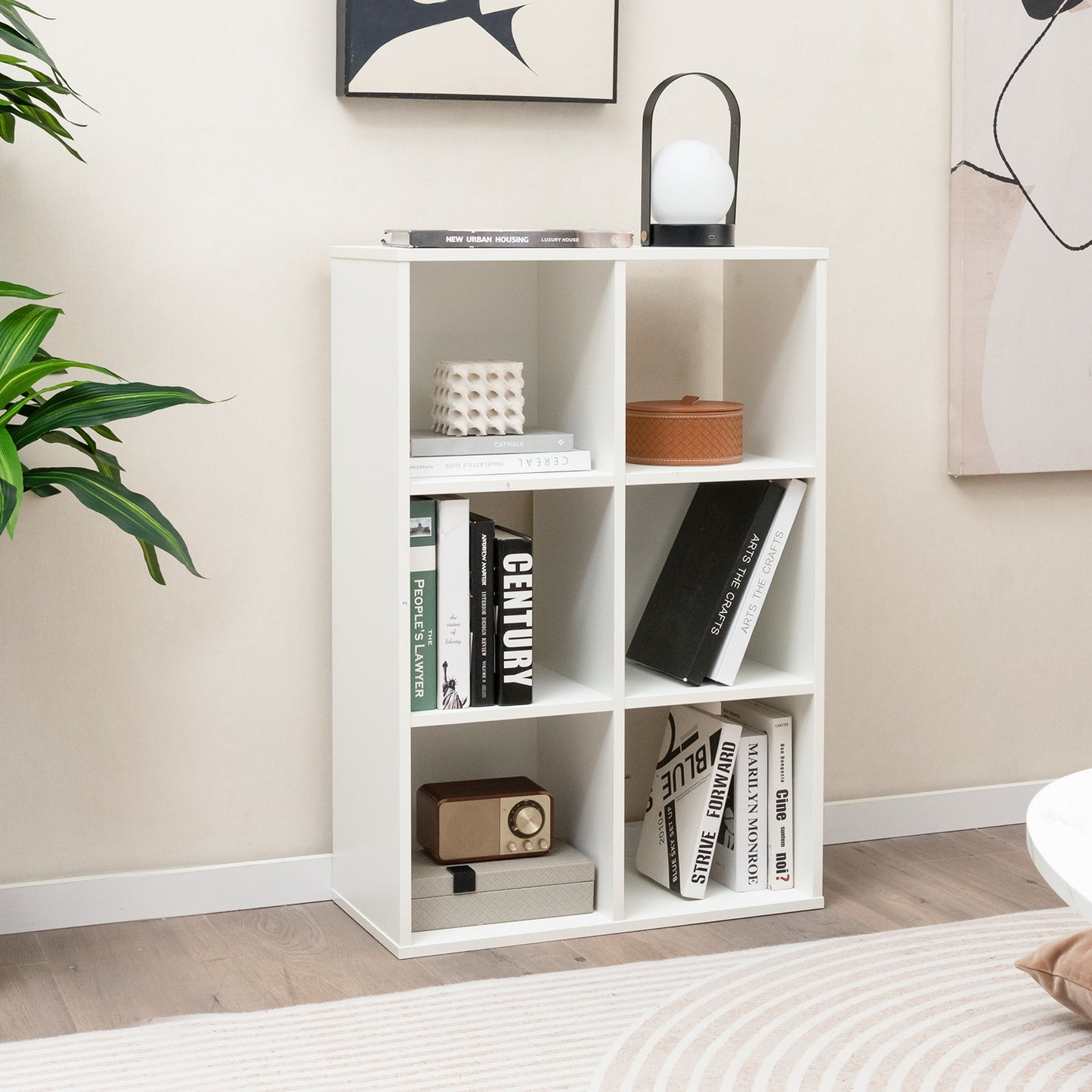 6-Cube Bookshelf 4-Tier Floor Display Shelf-White