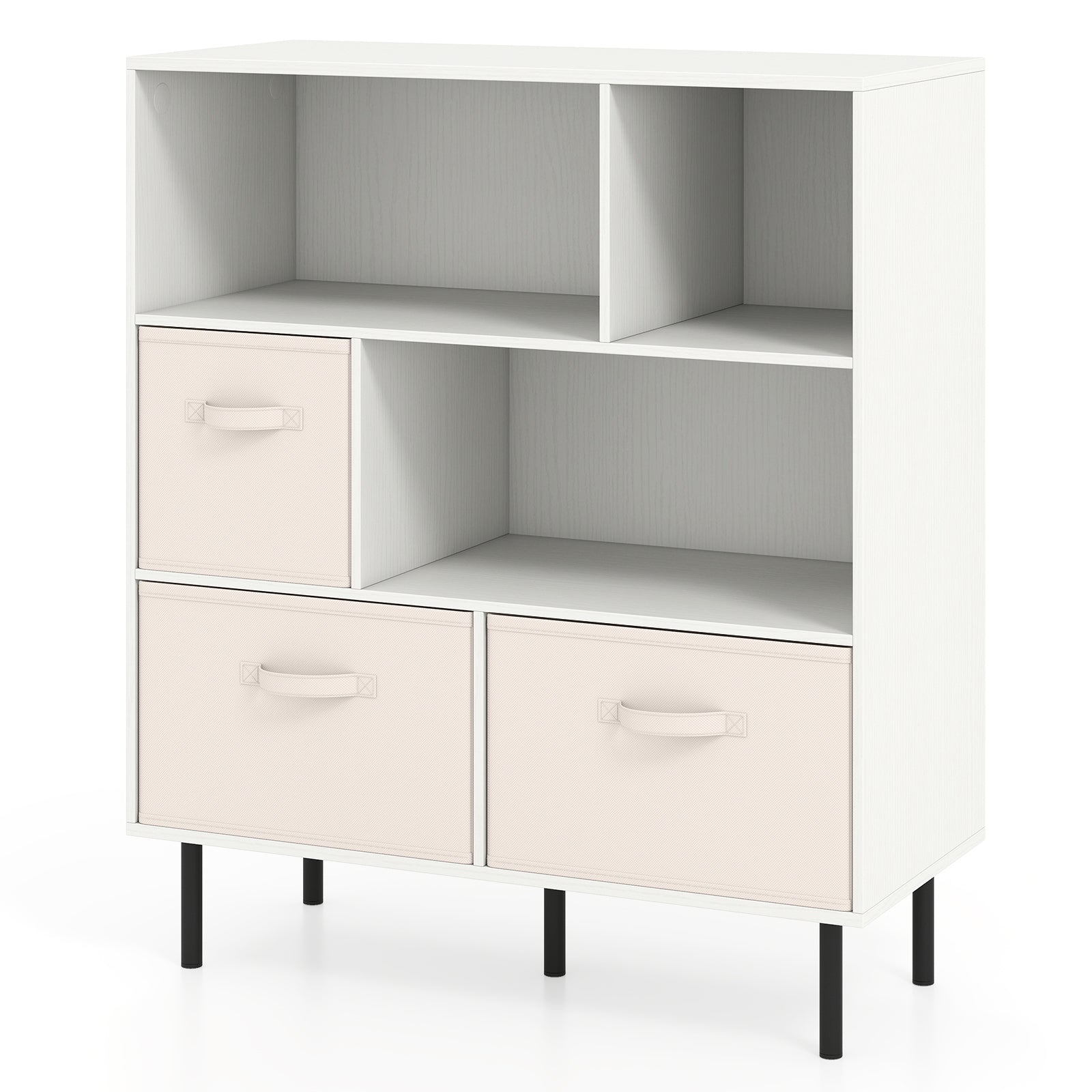 6-Cube Bookshelf with 3 Removable Folding Fabric Drawers for Living Room-White