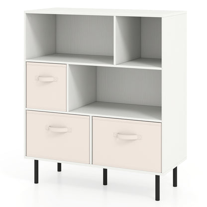 6-Cube Bookshelf with 3 Removable Folding Fabric Drawers for Living Room-White