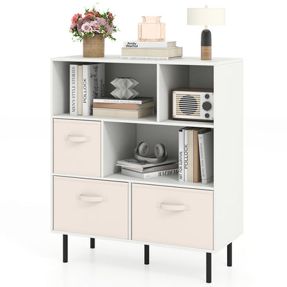 6-Cube Bookshelf with 3 Removable Folding Fabric Drawers for Living Room-White