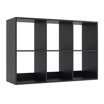 6 Cube Bookshelf with Back Guardrail for Living Room Bedroom-Rustic Brown - Black