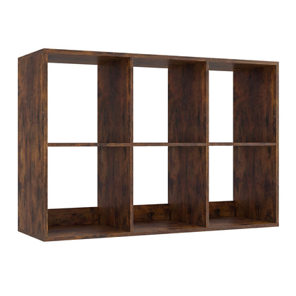 6 Cube Bookshelf with Back Guardrail for Living Room Bedroom-Rustic Brown - Rustic Brown