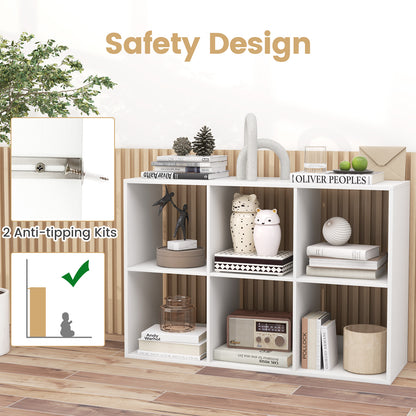 6 Cube Bookshelf with Back Guardrail for Living Room Bedroom