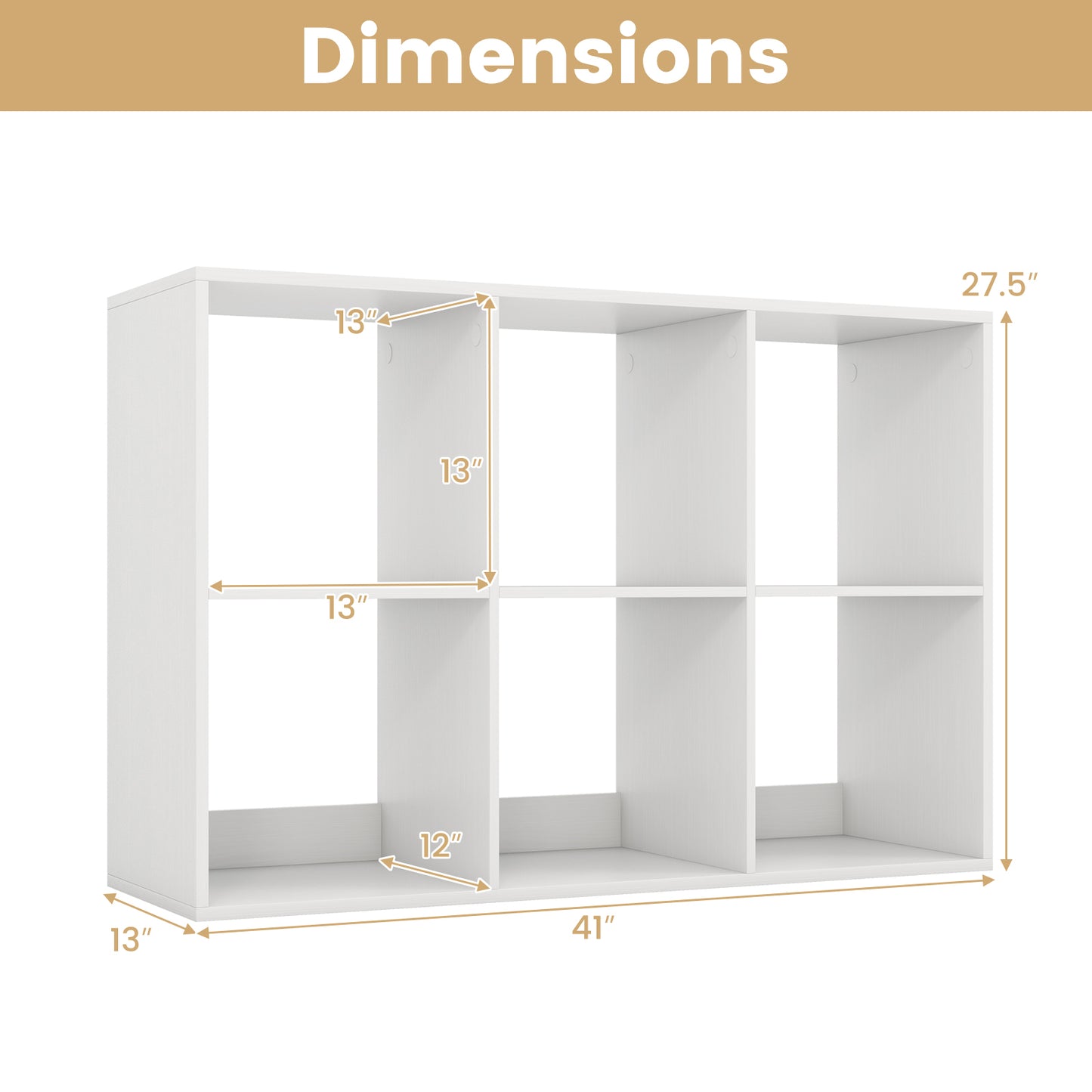 6 Cube Bookshelf with Back Guardrail for Living Room Bedroom