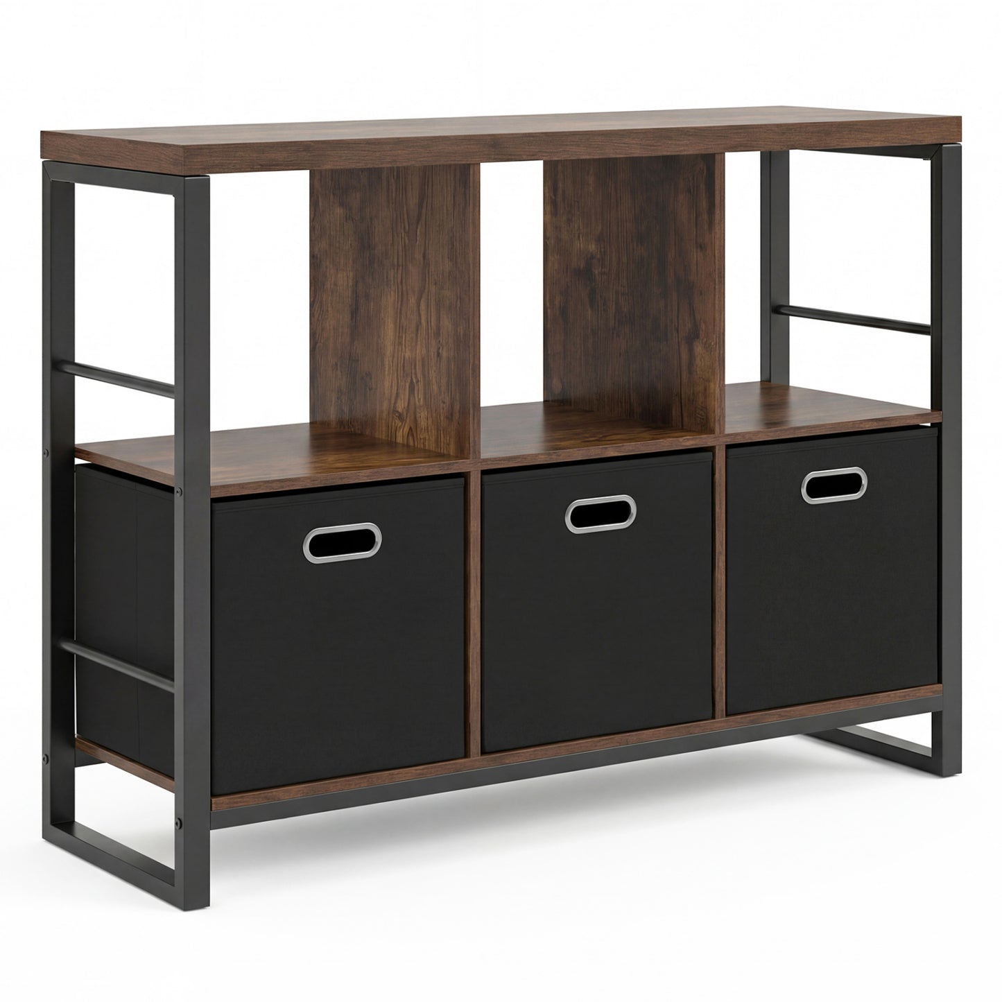 6-Cube Industrial Bookshelf with Storage Bins & Metal Frame