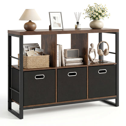 6-Cube Industrial Bookshelf with Storage Bins & Metal Frame