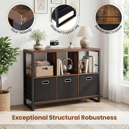 6-Cube Industrial Bookshelf with Storage Bins & Metal Frame