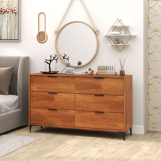 6-Drawer Dresser with Interlock System for Bedroom Living Room-Cherry