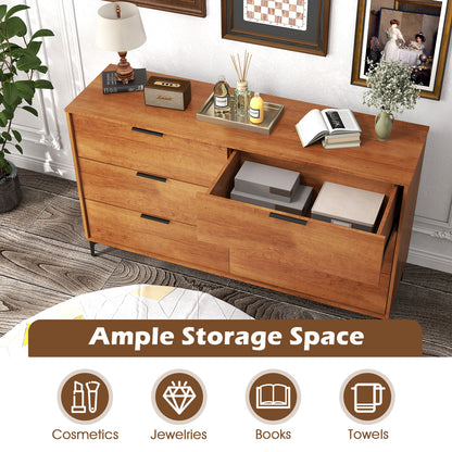 6-Drawer Dresser with Interlock System for Bedroom Living Room-Cherry