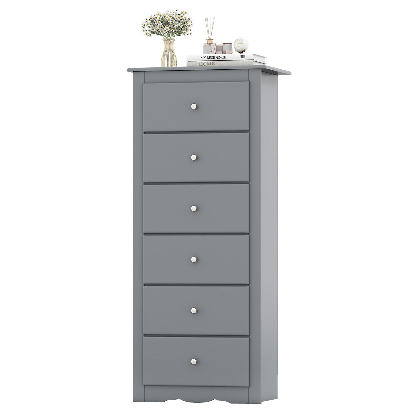 6 Drawers Chest Dresser Clothes Storage Bedroom Furniture Cabinet-White - Gray