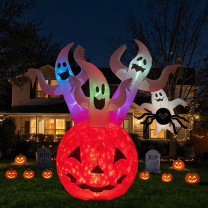 6 FT Inflatable Ghost Pumpkin with Colorful LED Lights