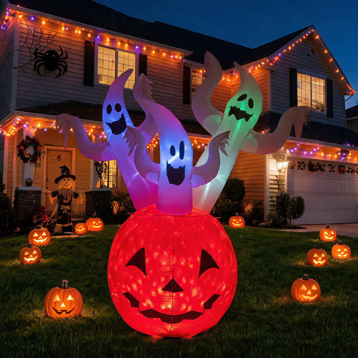 6 FT Inflatable Ghost Pumpkin with Colorful LED Lights