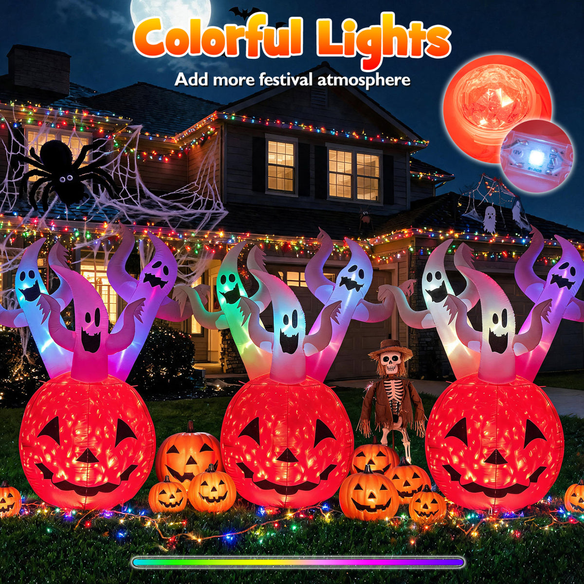 6 FT Inflatable Ghost Pumpkin with Colorful LED Lights