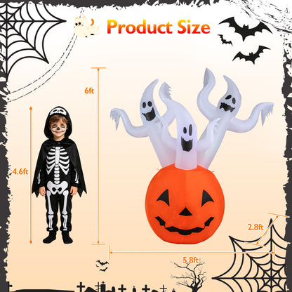 6 FT Inflatable Ghost Pumpkin with Colorful LED Lights