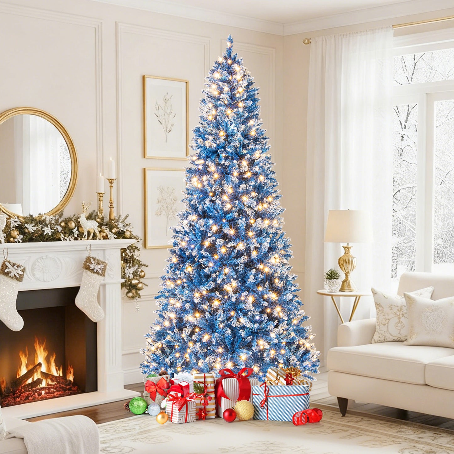 6/7/8/9 FT Artificial Christmas Tree with 767 Snowy Branch Tips-8 FT