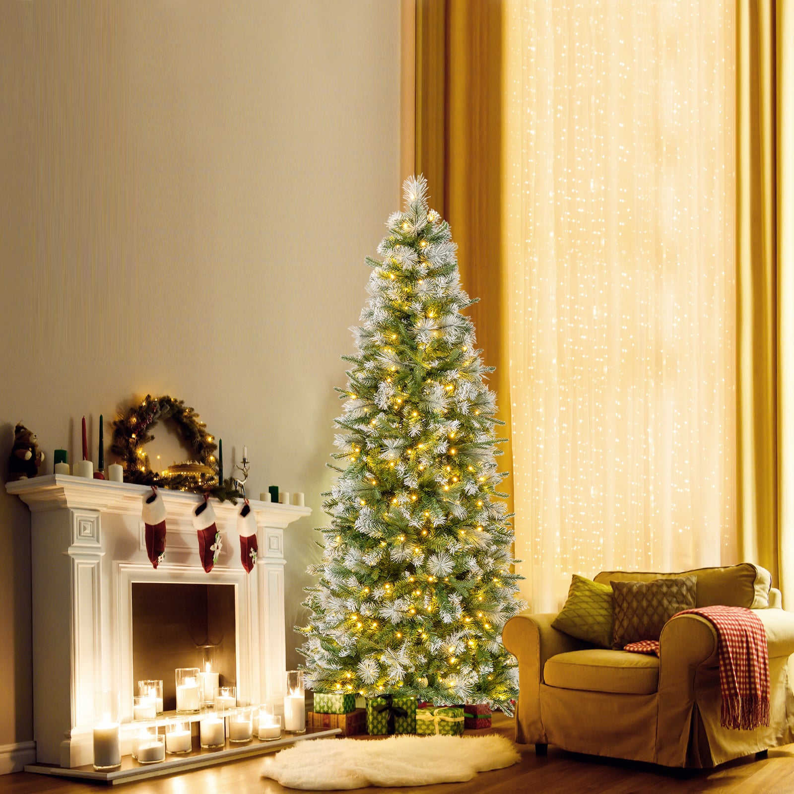 6/7.5/9 FT Artificial Christmas Tree with Warm-White LED Lights-S