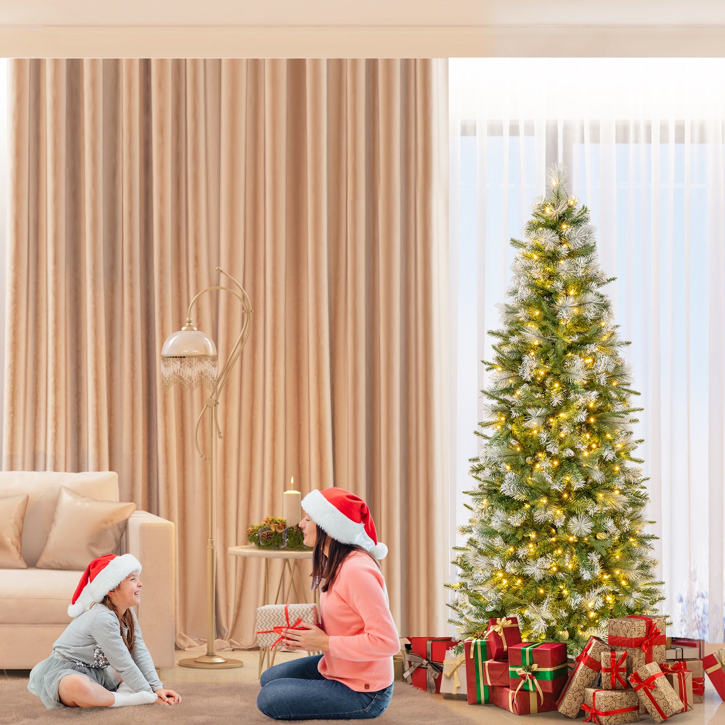 6/7.5/9 FT Artificial Christmas Tree with Warm-White LED Lights-S