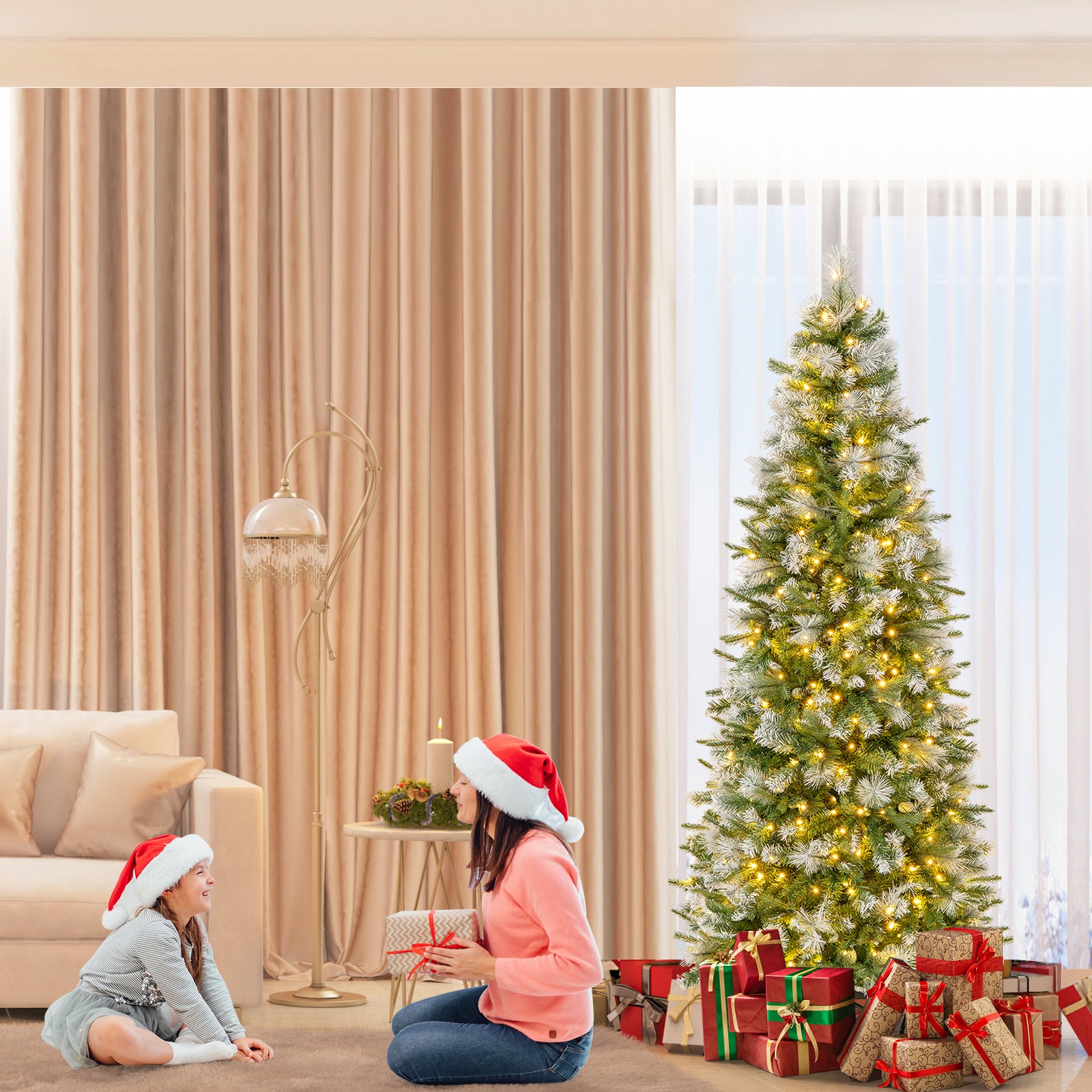 6/7.5/9 FT Artificial Christmas Tree with Warm-White LED Lights-S