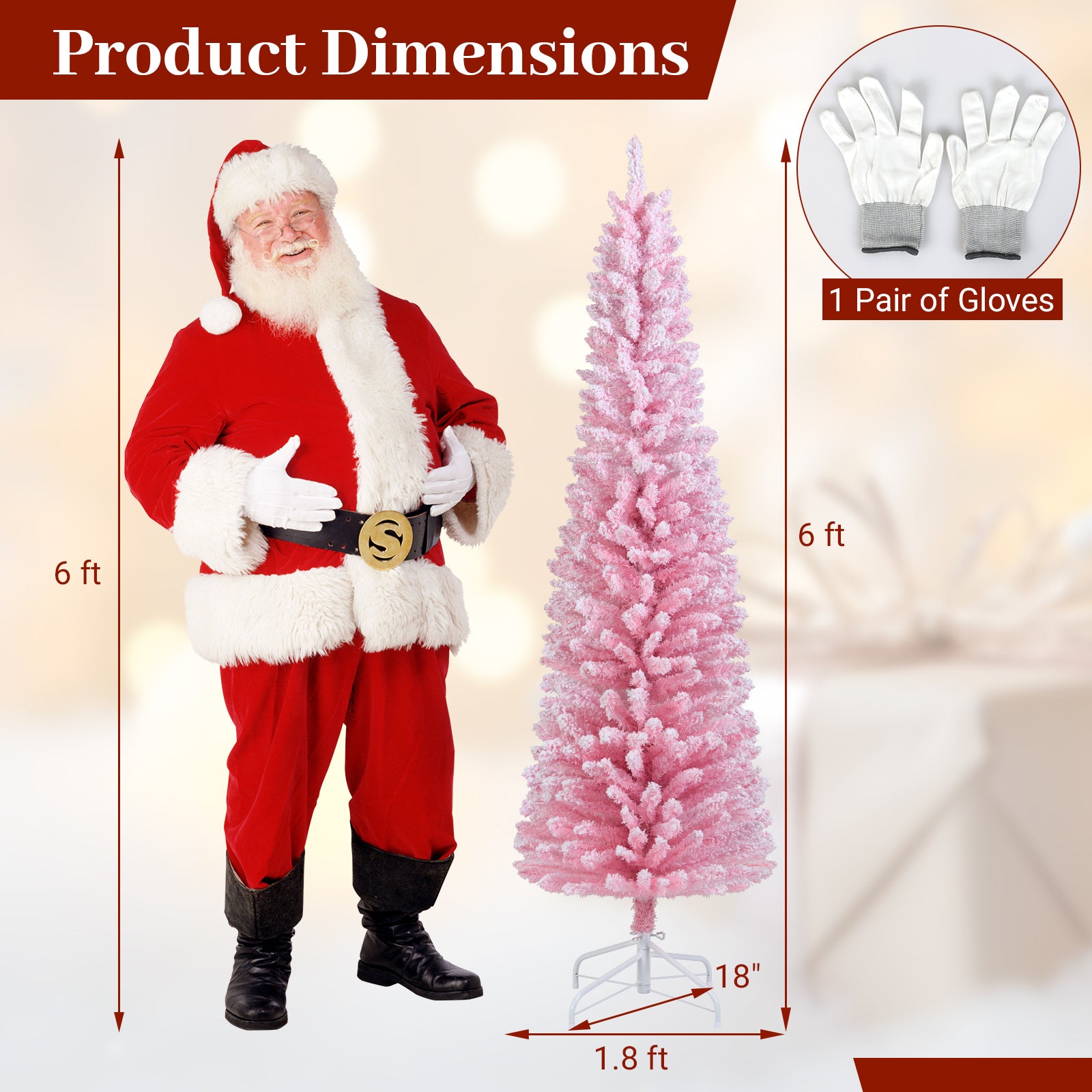 6 FT Artificial Pink Christmas Tree with 460 Branch Tips for Holiday