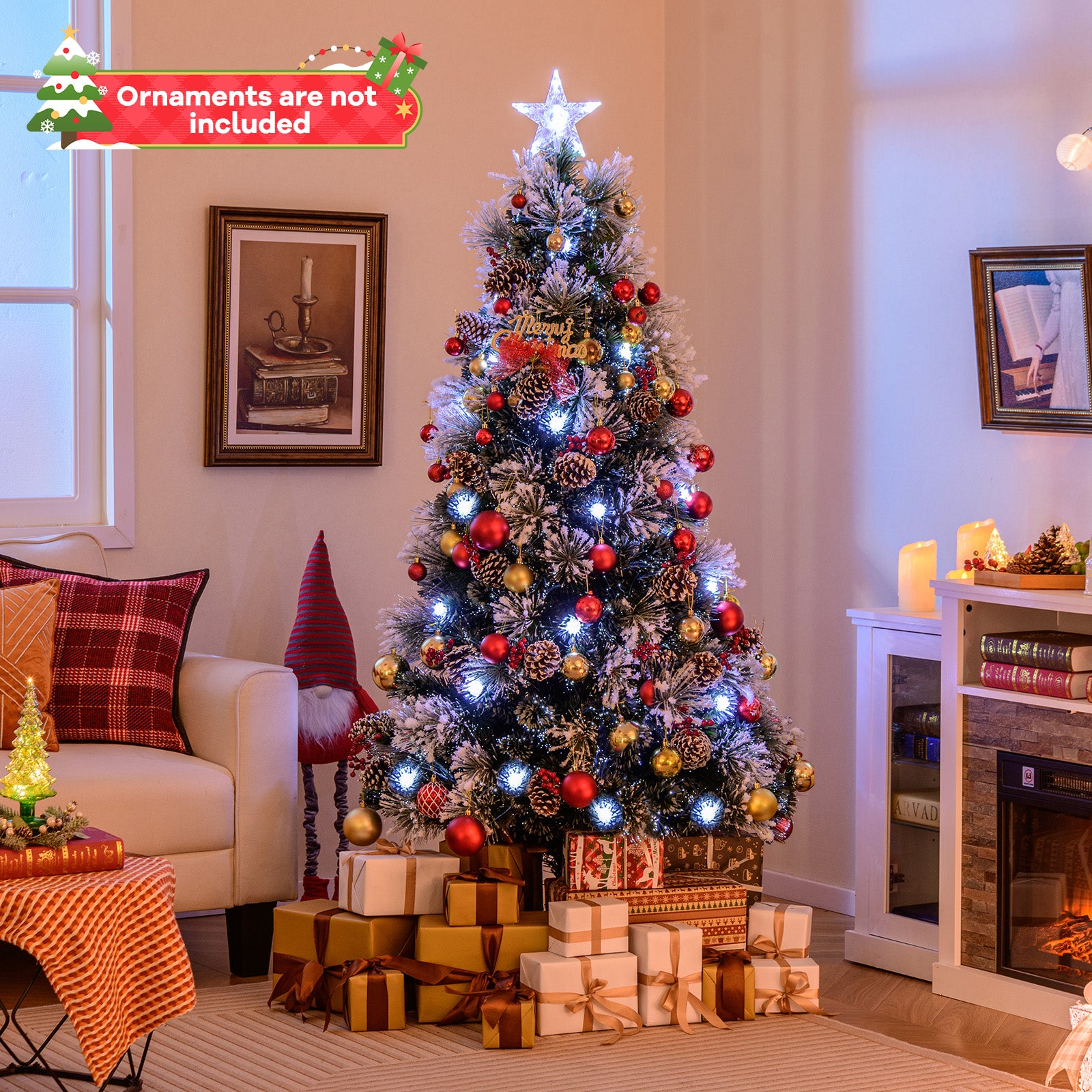 6 FT Flocked Christmas Tree with 8 Lighting Modes