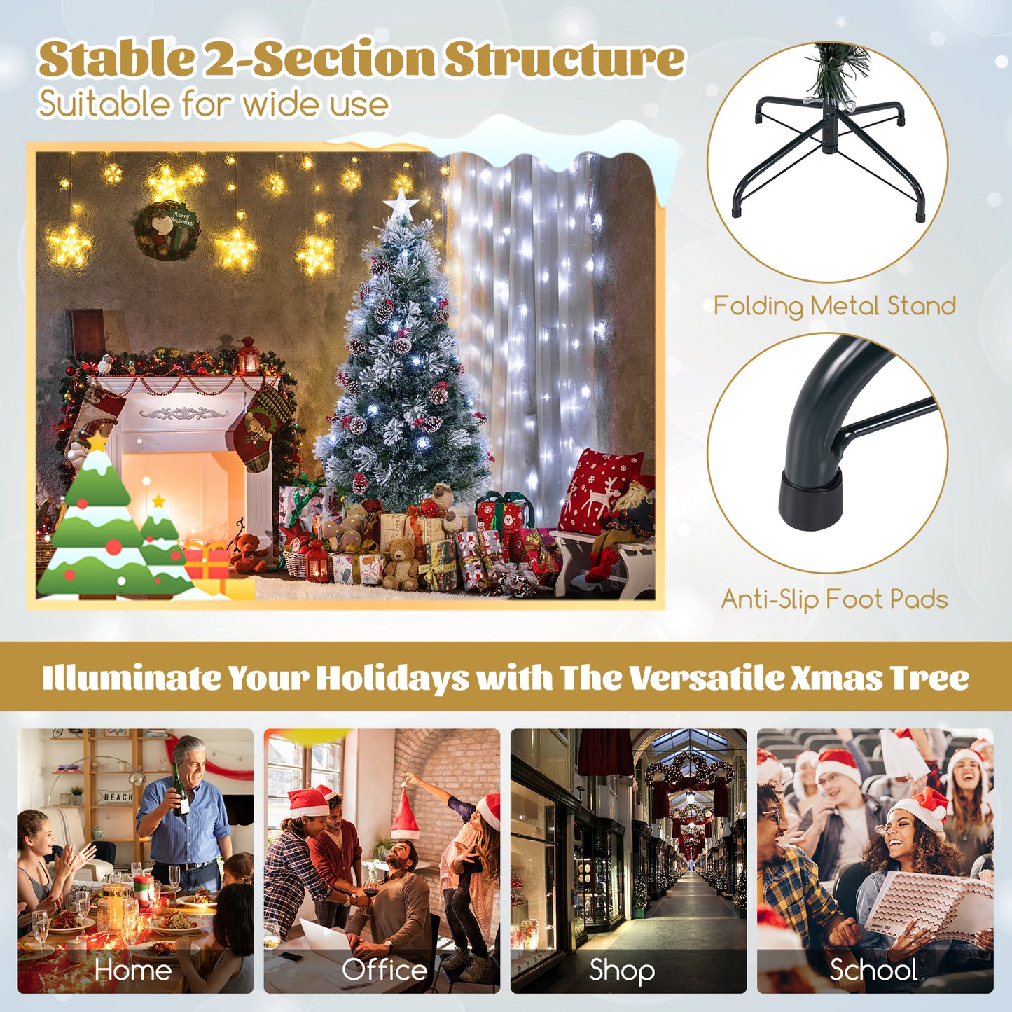 6 FT Flocked Christmas Tree with 8 Lighting Modes