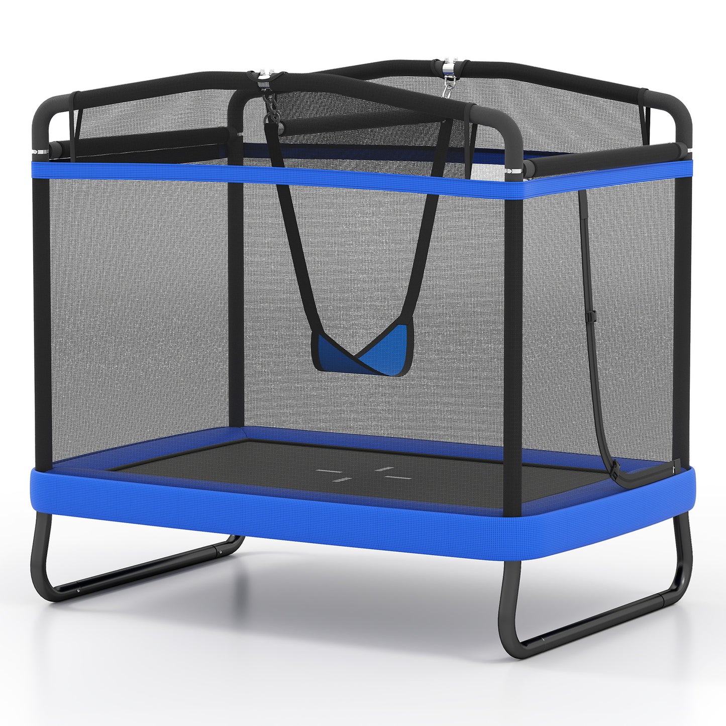 6 FT Kids Trampoline with Swing and Horizontal Bar Small Rectangle Trampoline-Blue