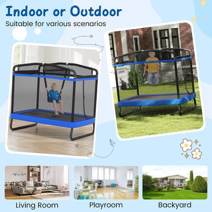 6 FT Kids Trampoline with Swing and Horizontal Bar Small Rectangle Trampoline-Blue