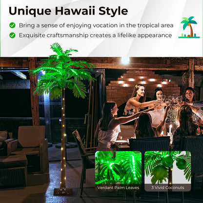 6 FT LED Lighted Artificial Palm Tree Hawaiian Style Tropical with Water Bag