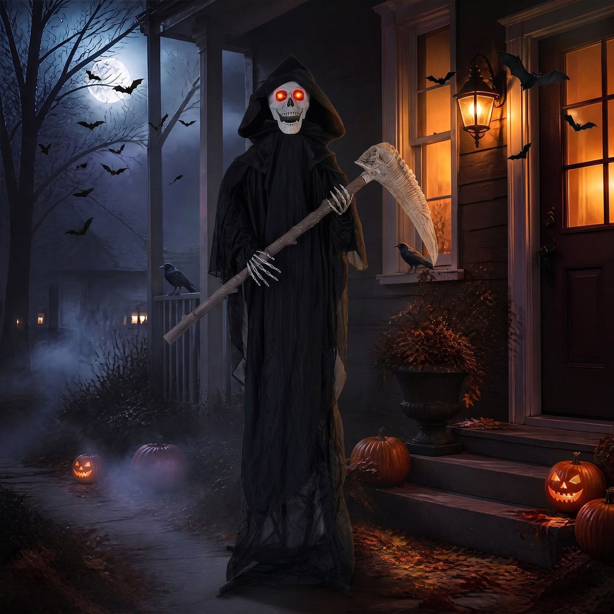 6 FT Lifelike Grim Reaper with Scythe Decorations and Bone-Chilling Sound