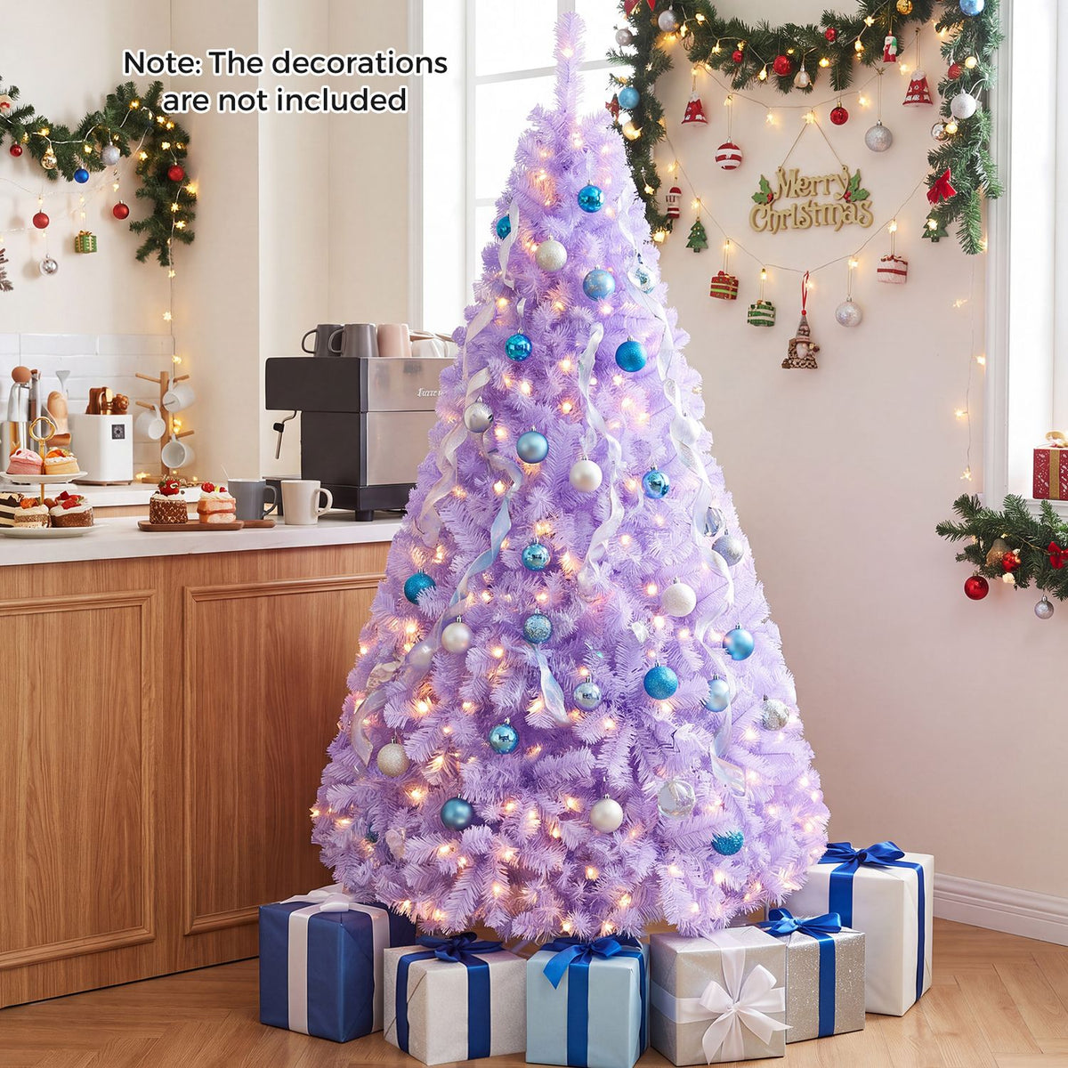 6 FT Light Purple Pre-Lit Peacock Blue Christmas Tree with 250 Warm White LED Lights