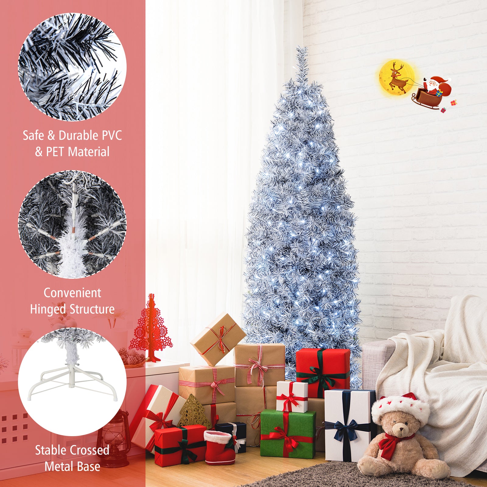 6 FT Pre-Lit Artificial Christmas Tree with 250 Cool-White LED Lights Black and White-6 ft