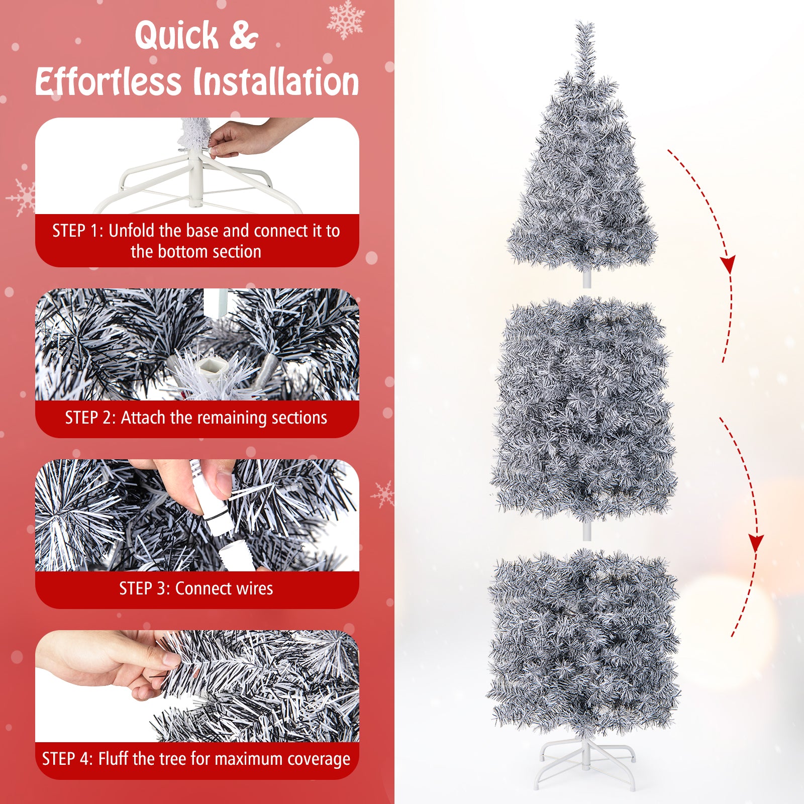 6 FT Pre-Lit Artificial Christmas Tree with 250 Cool-White LED Lights Black and White-6 ft