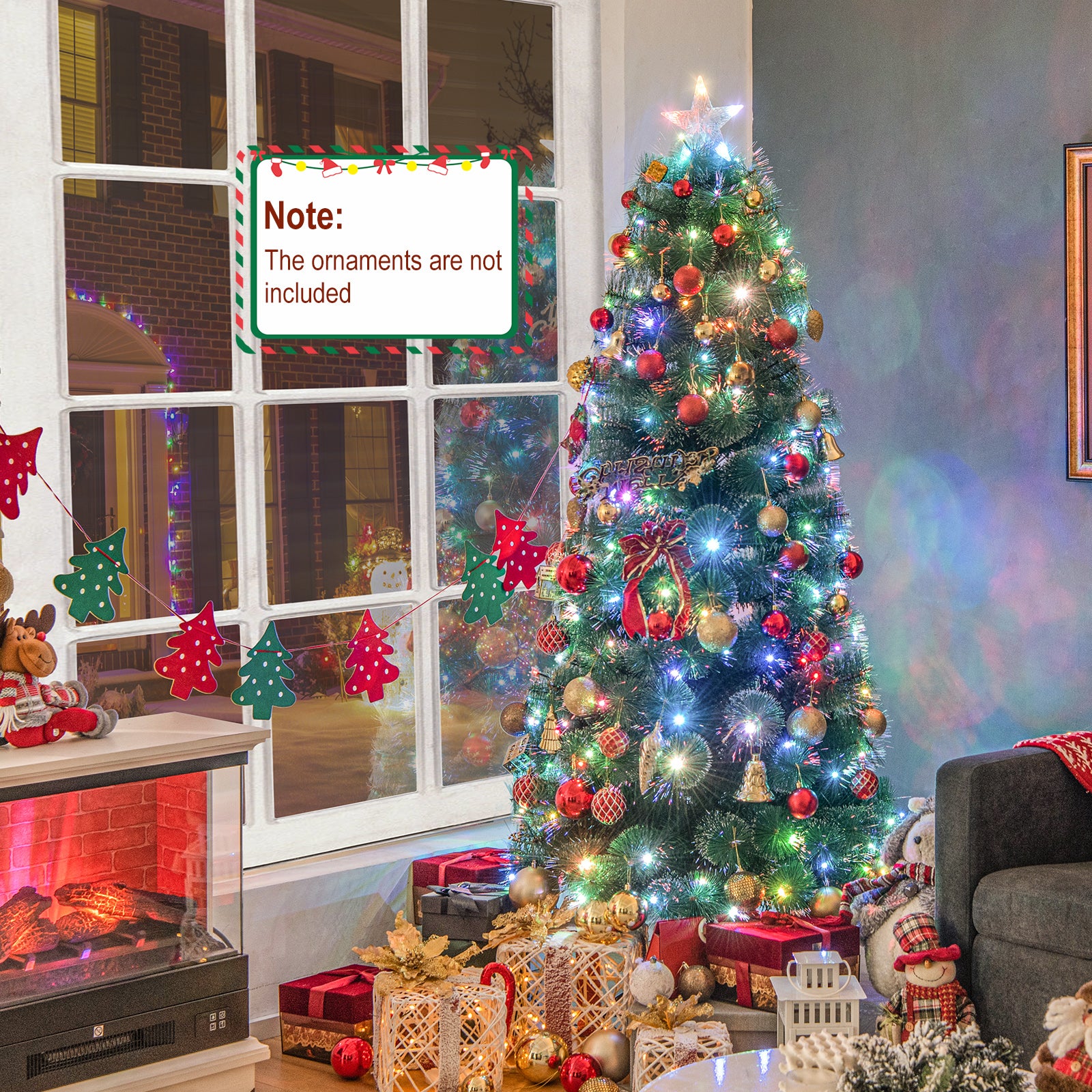 5/6/7 FT Pre-Lit Fiber Optic Christmas Tree with 148/185/226 Multi-Color LED Lights and Top Star Light-6 ft