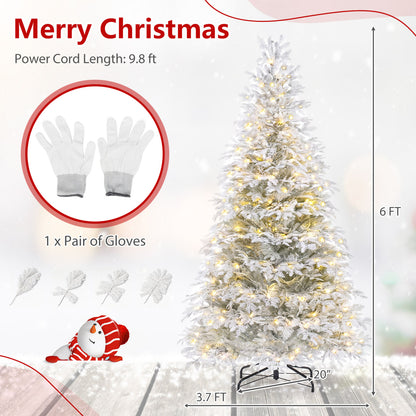 6 FT Pre-Lit Flocked Christmas Tree with LED Lights