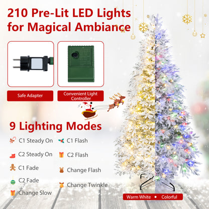 6 FT Pre-Lit Flocked Christmas Tree with LED Lights
