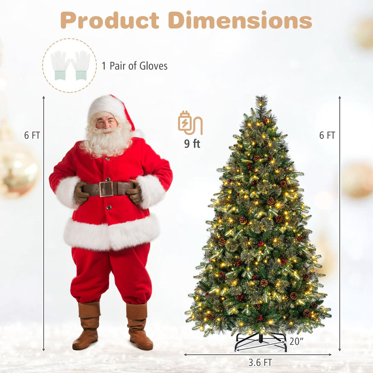 6 FT Pre-Lit Artificial Christmas Tree with Dual-Color LED Lights and 9 Modes