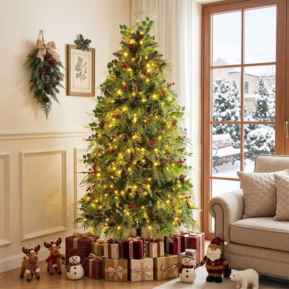6 FT Pre-Lit Artificial Christmas Tree with Warm White and Multicolor LED Lights for Indoor