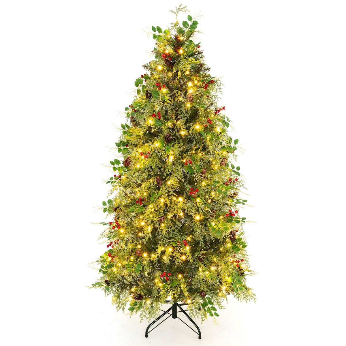 6 FT Pre-Lit Artificial Christmas Tree with Warm White and Multicolor LED Lights for Indoor