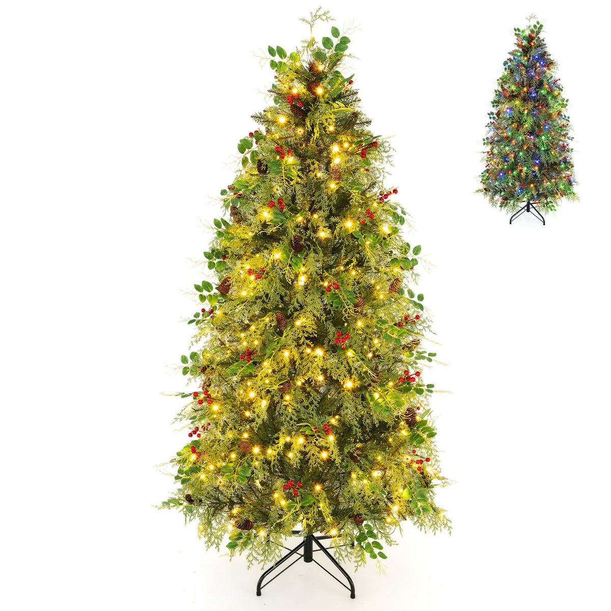 6 FT Pre-Lit Artificial Christmas Tree with Warm White and Multicolor LED Lights for Indoor